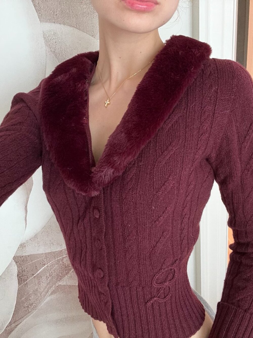 Blumarine FW22 Cardigan with Detachable Fur Collar